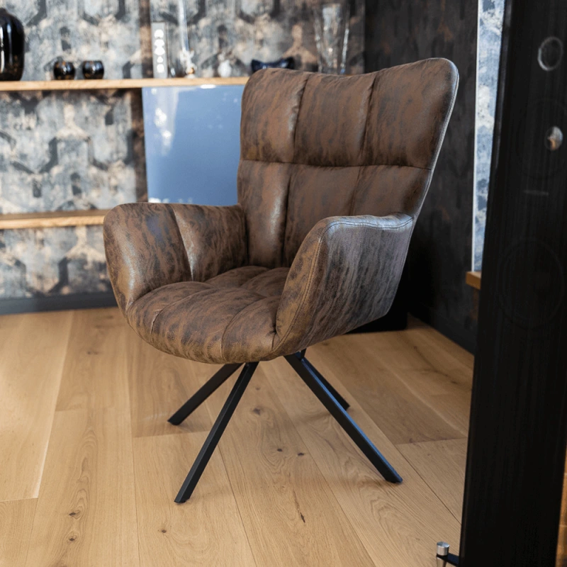 Dizajnové otočné kreslo, látka s efektom brúsenej kože, hnedá/čierna, KOMODO 19