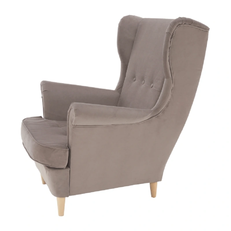 Kreslo ušiak, béžovosivá/buk, RUFINO 3 NEW 2