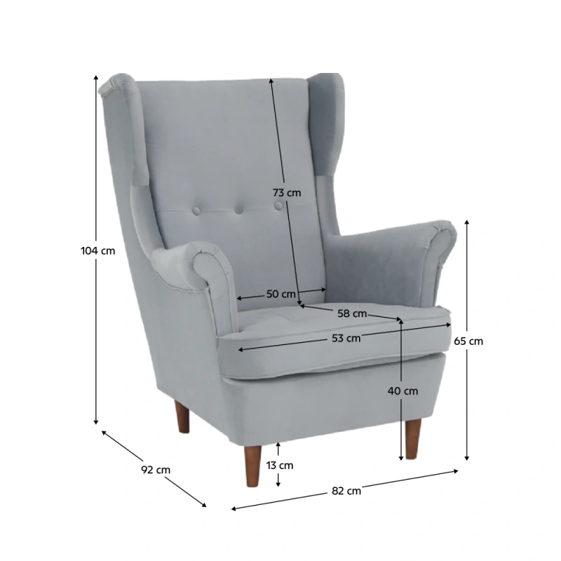 Kreslo ušiak, svetlosivá/orech, RUFINO 3 NEW 13