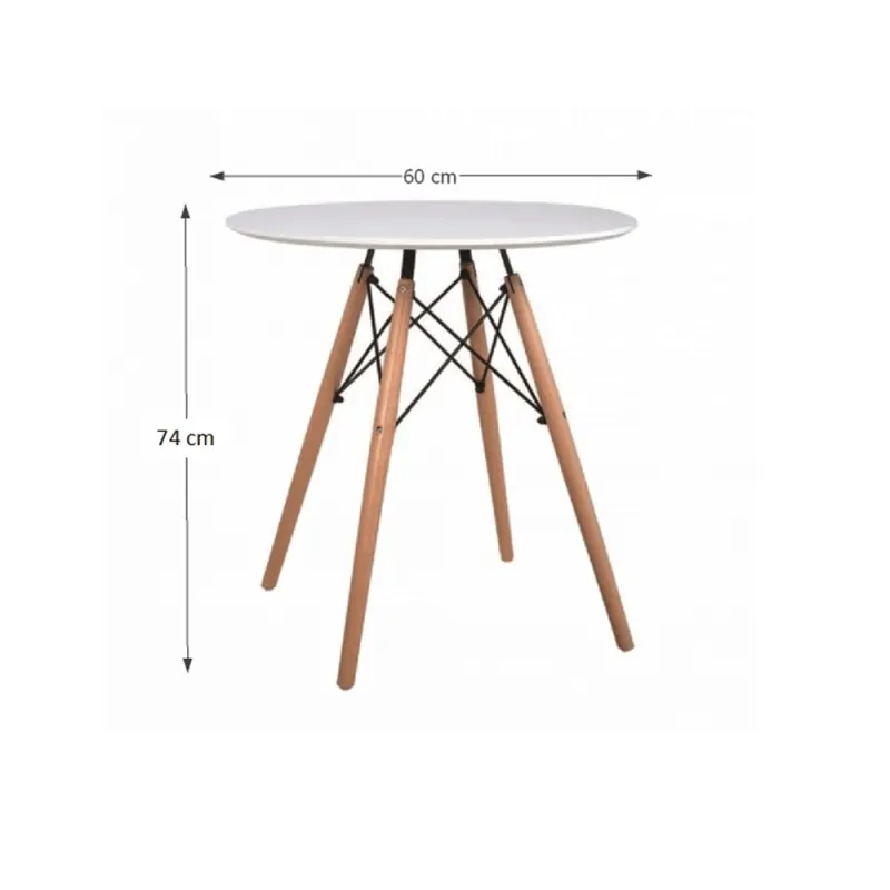 Jedálenský stôl,  biela/buk, priemer 60 cm, GAMIN NEW 60