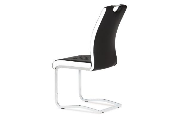 Autronic - jedálenská stolička, koženka čierna / biele boky, chróm - DCL-406 BK