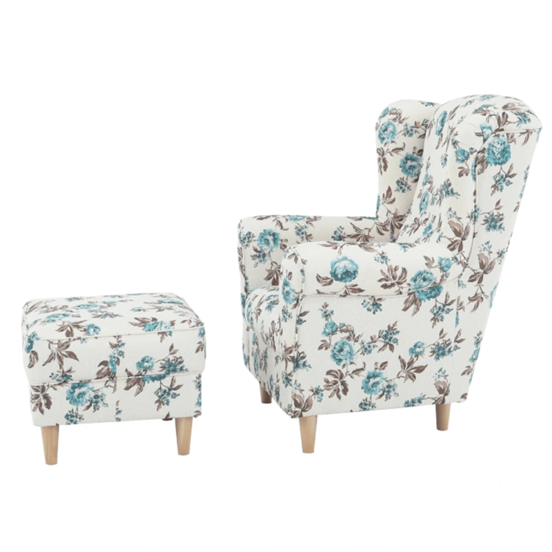 Kreslo ušiak s taburetom, látka rose 14, ASTRID 8