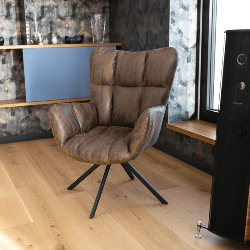 Dizajnové otočné kreslo, látka s efektom brúsenej kože, hnedá/čierna, KOMODO 20