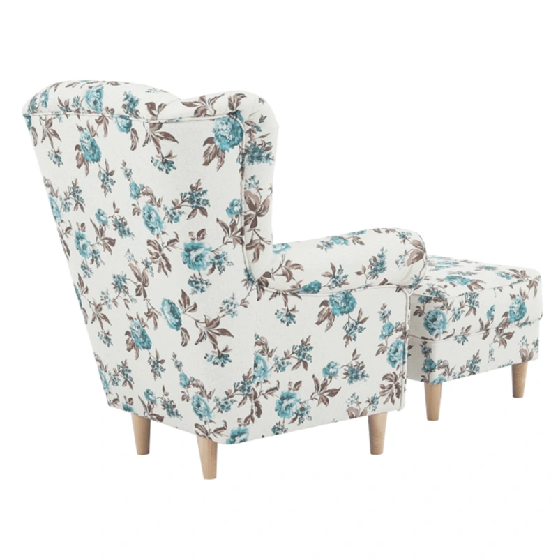 Kreslo ušiak s taburetom, látka rose 14, ASTRID 6