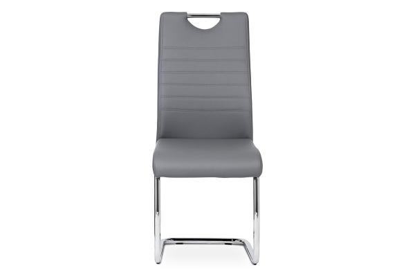 Jedálenská stolička DCL-418 GREY, koženka sivá, chróm