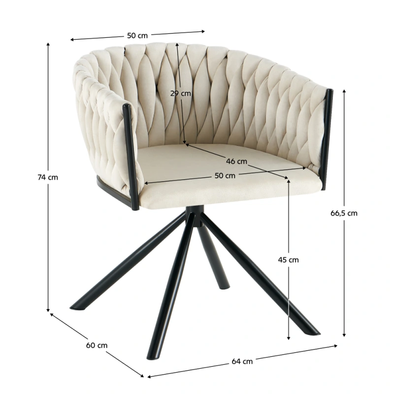 Otočné jedálenské kreslo, béžová Velvet látka/čierna, ZALA 2