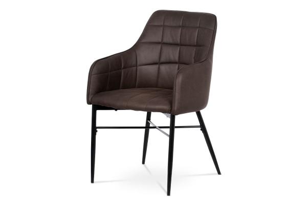 Autronic - Jedálenská stolička, poťah hnedá látka v dekor vintage kože, kovová podnož, černý matný l