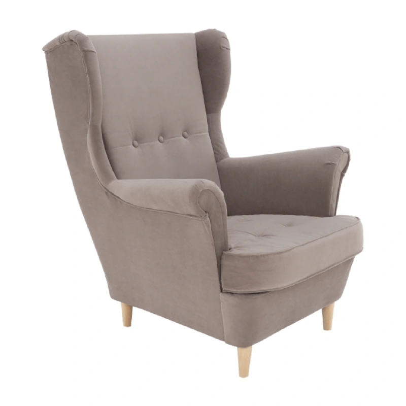 Kreslo ušiak, béžovosivá/buk, RUFINO 3 NEW 10