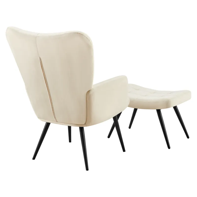 Kreslo s podnožou, biela Velvet látka/čierna, HABEN 2