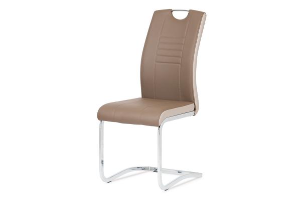 Autronic - jedálenská stolička, koženka coffee, boky kapučíno, chróm - DCL-406 COF