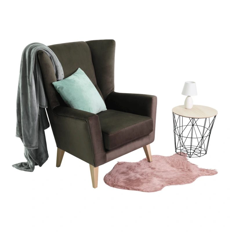 Kreslo-ušiak, taupe-sivohnedá/buk, RODEZA 14