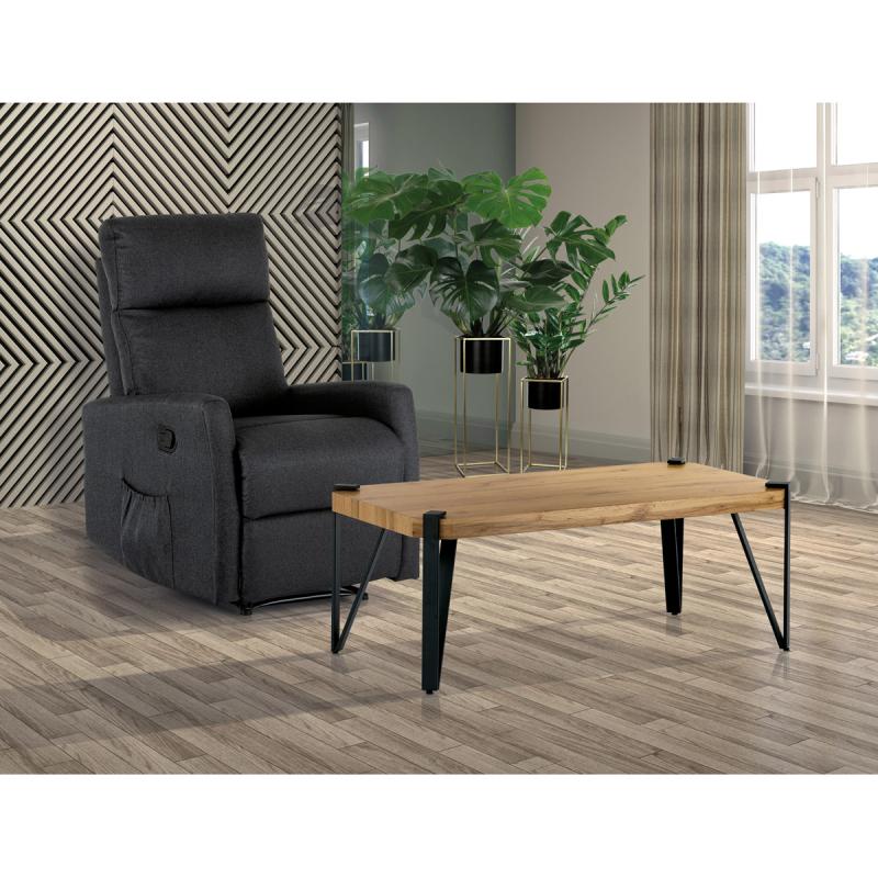 Konferenčný stolík AHG-260 OAK, 110x60x42 cm, doska MDF dekor dub, kov čierny mat