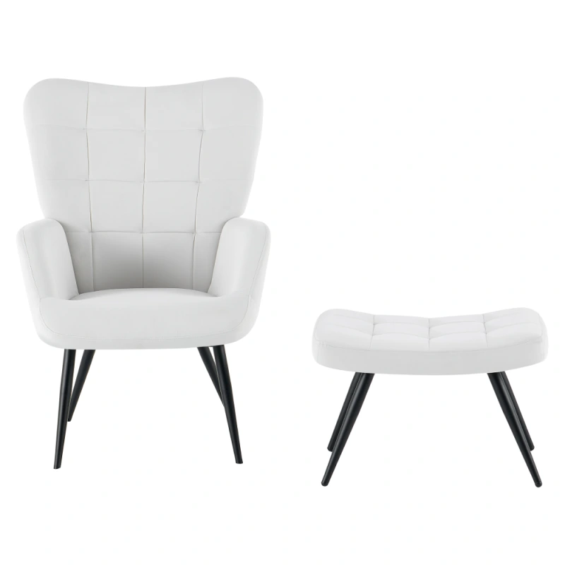 Kreslo s podnožou, svetlosivá Velvet látka/čierna, HABEN 2