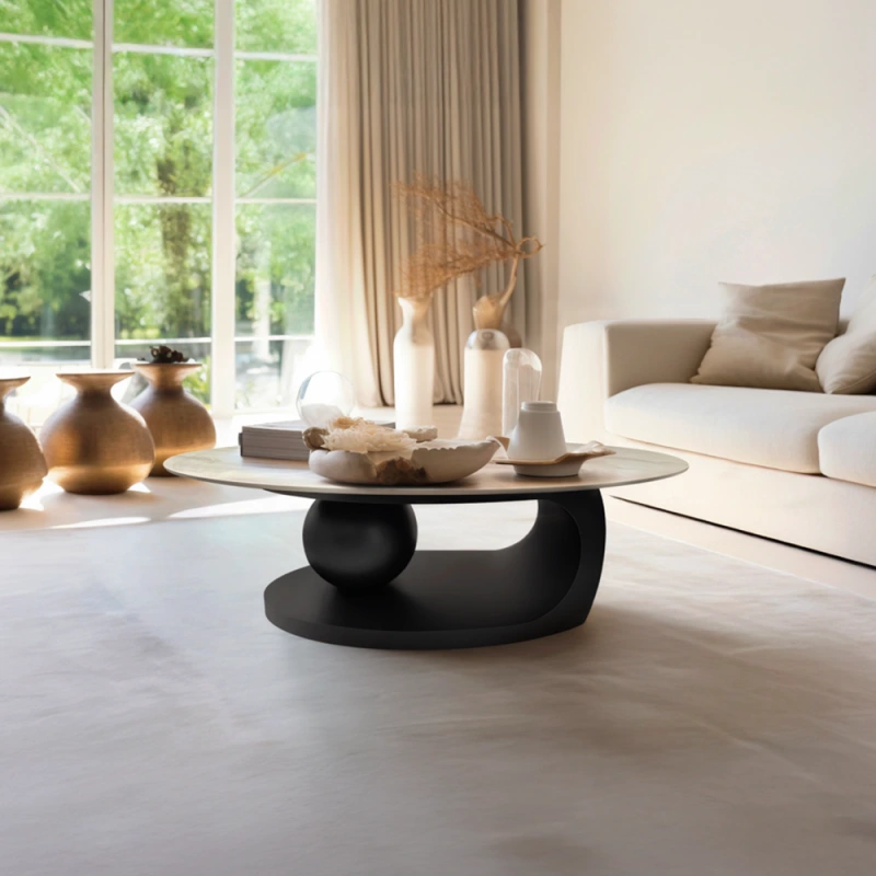 Konferenčný stolík, imitácia mramoru/čierna, AXEN 1