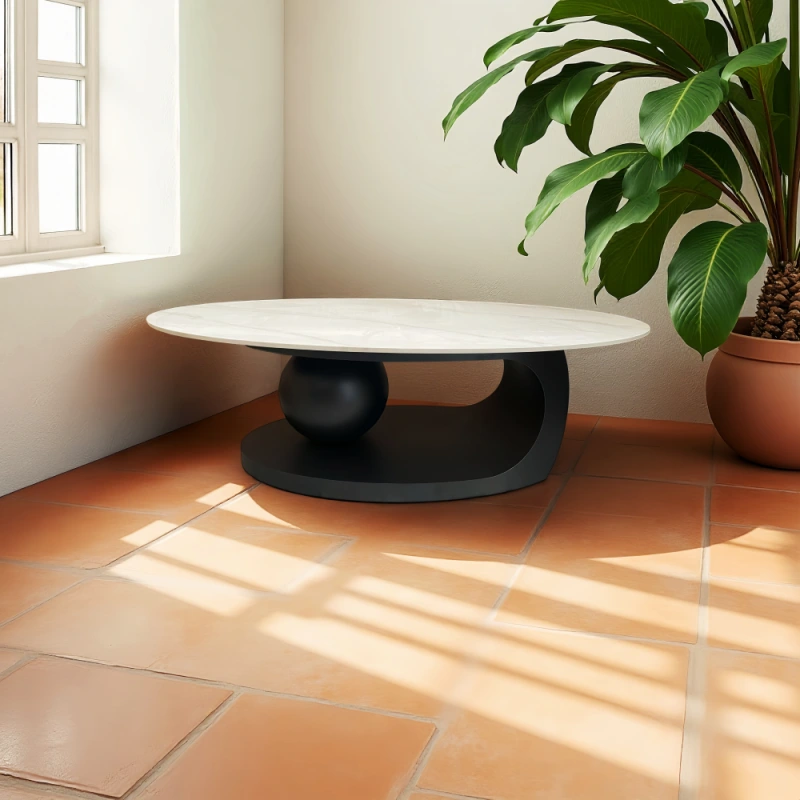 Konferenčný stolík, imitácia mramoru/čierna, AXEN 6