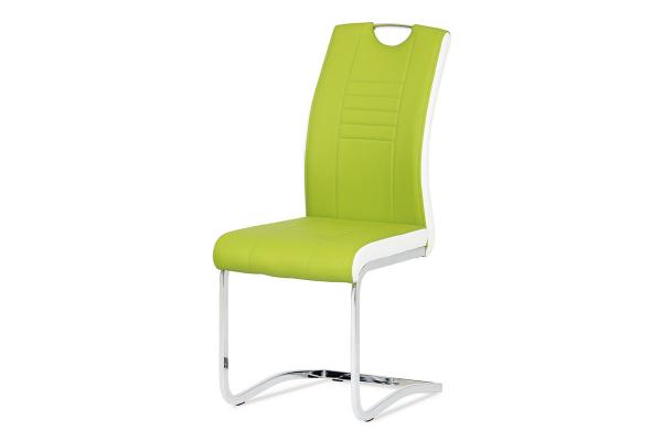 Autronic - jedálenská stolička, koženka zelená, biele boky, chróm - DCL-406 LIM
