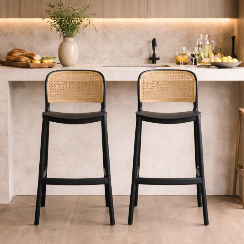 Barová stolička, stohovateľná, čierna/béžová, RAVID NEW TYP 3 4