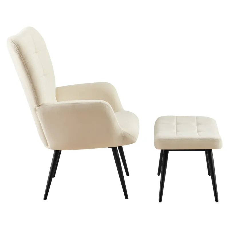Kreslo s podnožou, biela Velvet látka/čierna, HABEN 1