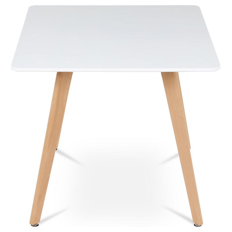 Jedálenský stôl DT-312 WT 80x80x74 cm, MDF, biely matný lak, masívny buk