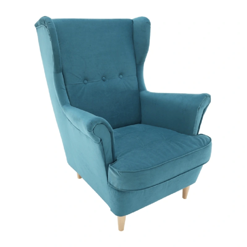 Kreslo ušiak, petrolejová/buk, RUFINO 3 NEW 7