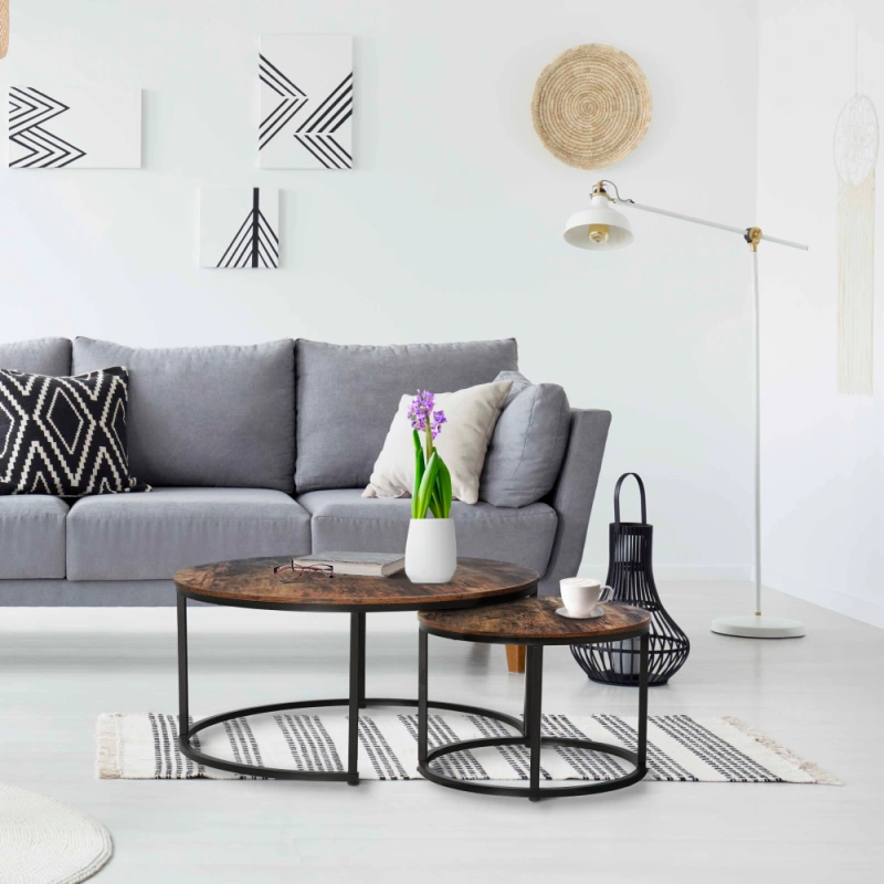 Konferenčné stolíky, set 2 ks, orech/čierna, CIRKO 2