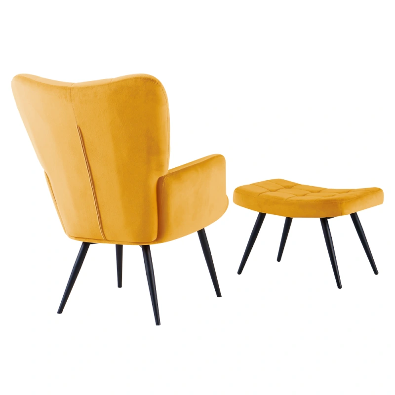 Kreslo s podnožou, žltá Velvet látka/čierna, HABEN 4