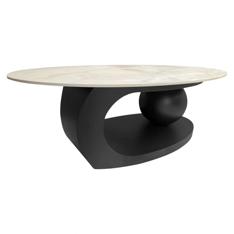 Konferenčný stolík, imitácia mramoru/čierna, AXEN 2