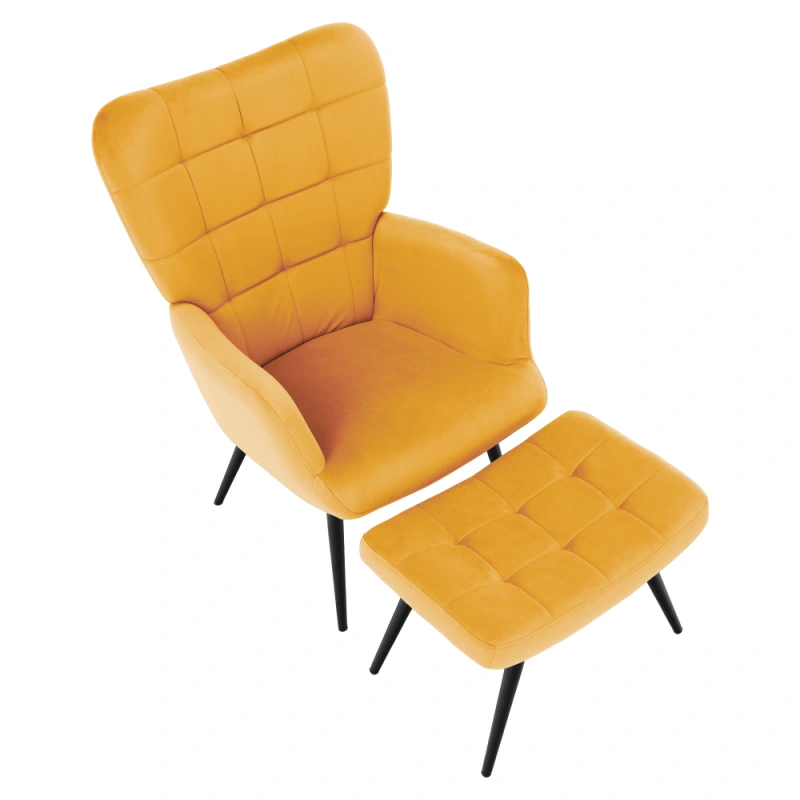Kreslo s podnožou, žltá Velvet látka/čierna, HABEN 5