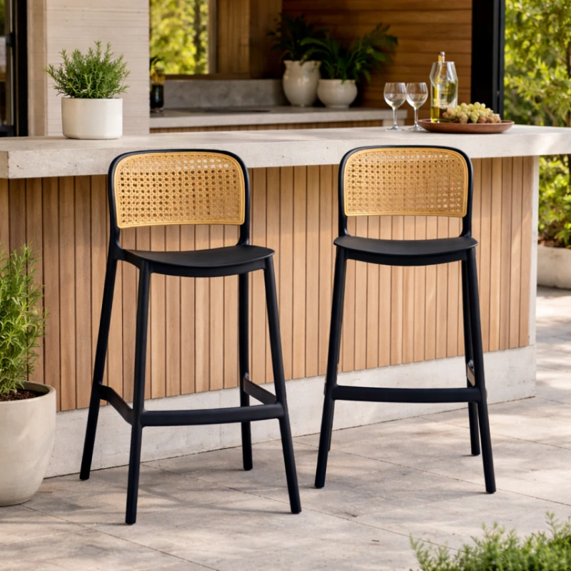 Barová stolička, stohovateľná, čierna/béžová, RAVID NEW TYP 3 2