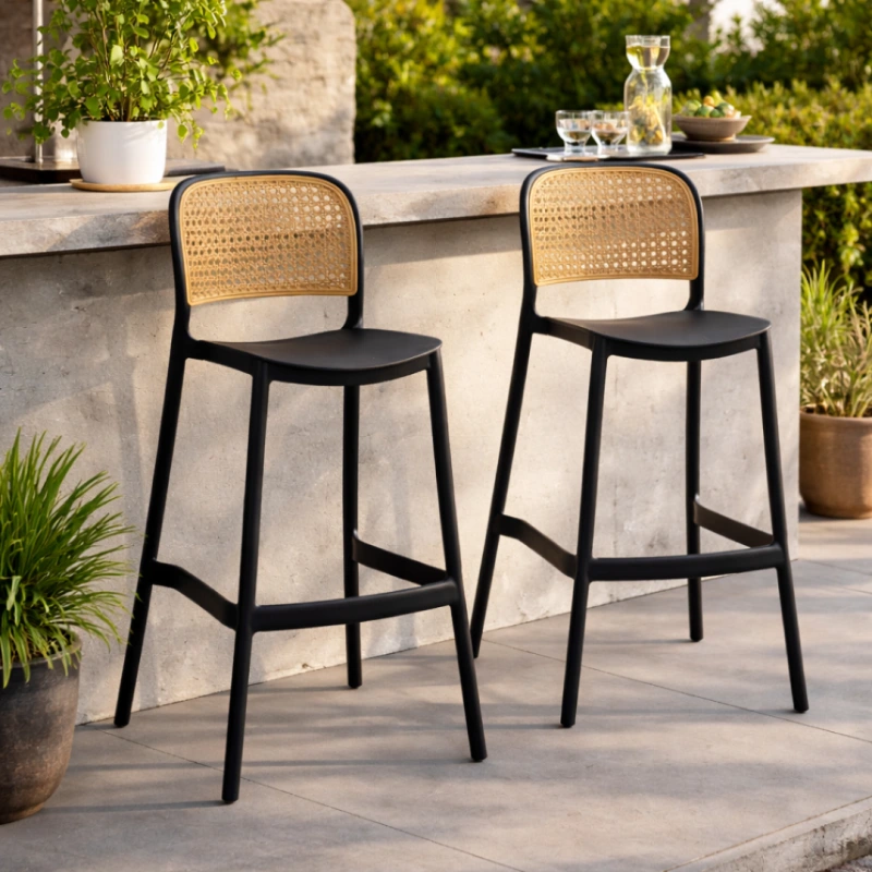 Barová stolička, stohovateľná, čierna/béžová, RAVID NEW TYP 3 1