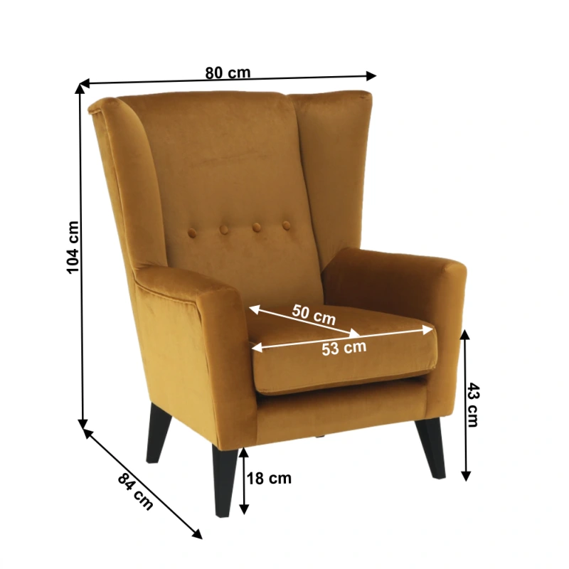 Kreslo-ušiak, medená/čierna, RODEZA 15