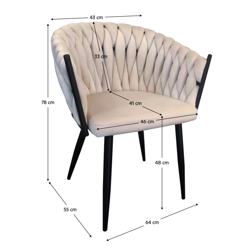 Jedálenské kreslo, svetlobéžová Velvet látka/čierna, BLER 8