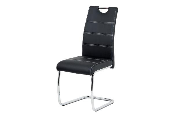 Autronic Jedálenská stoličky HC-481 BK, ekokoža čierna, biele prešitie/nohy kov, chróm