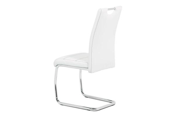 Jedálenská stoličky HC-481 WT, ekokoža biela, biele prešitie/nohy kov, chróm