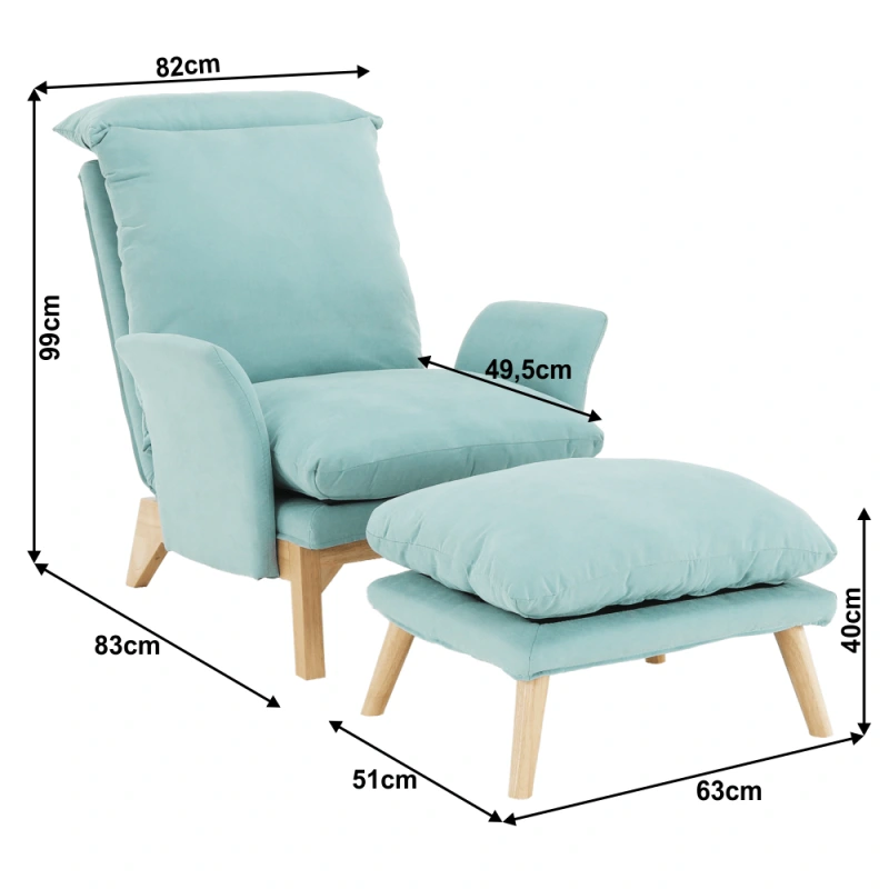 Kreslo s podnožou, mentolová/prírodná, ZANDER 17