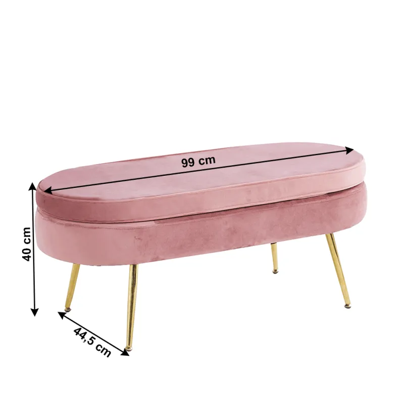 Luxusný taburet, ružová Velvet látka/chróm zlatý, Art-deco, NOBLIN TYP 2