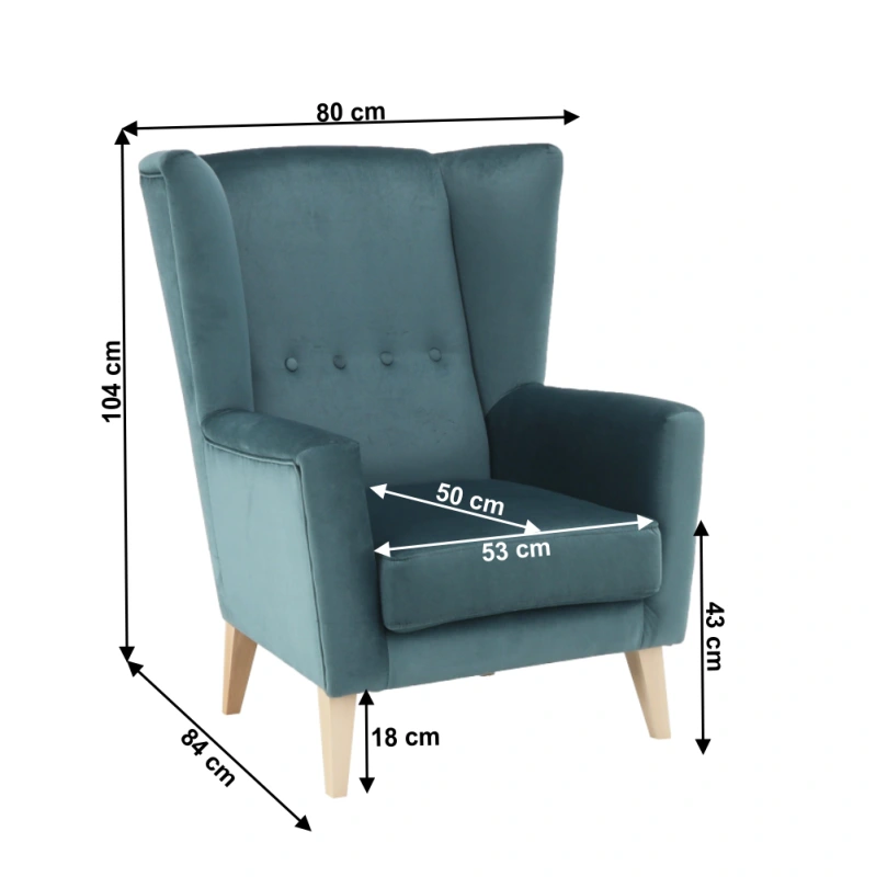 Kreslo-ušiak, mentolová/buk, RODEZA 14