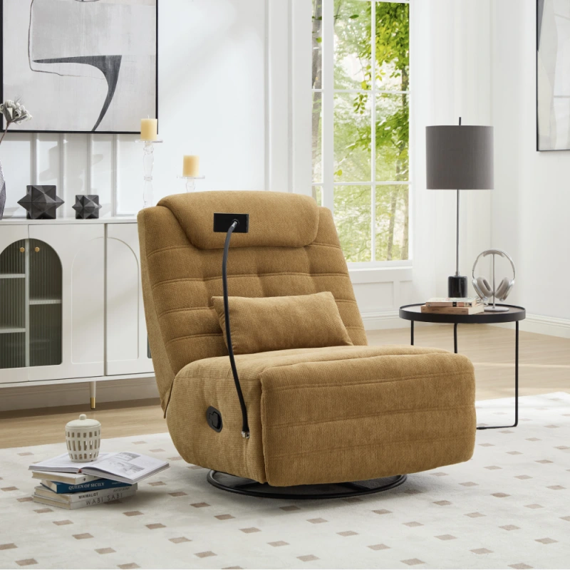 Luxusné otočné kreslo, hojdacie, horčicová, UMBRO 1