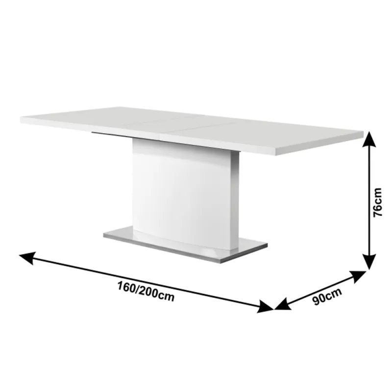 Rozkladací jedálenský stôl, biela vysoký lesk HG, 160-200x90 cm, KORINTOS