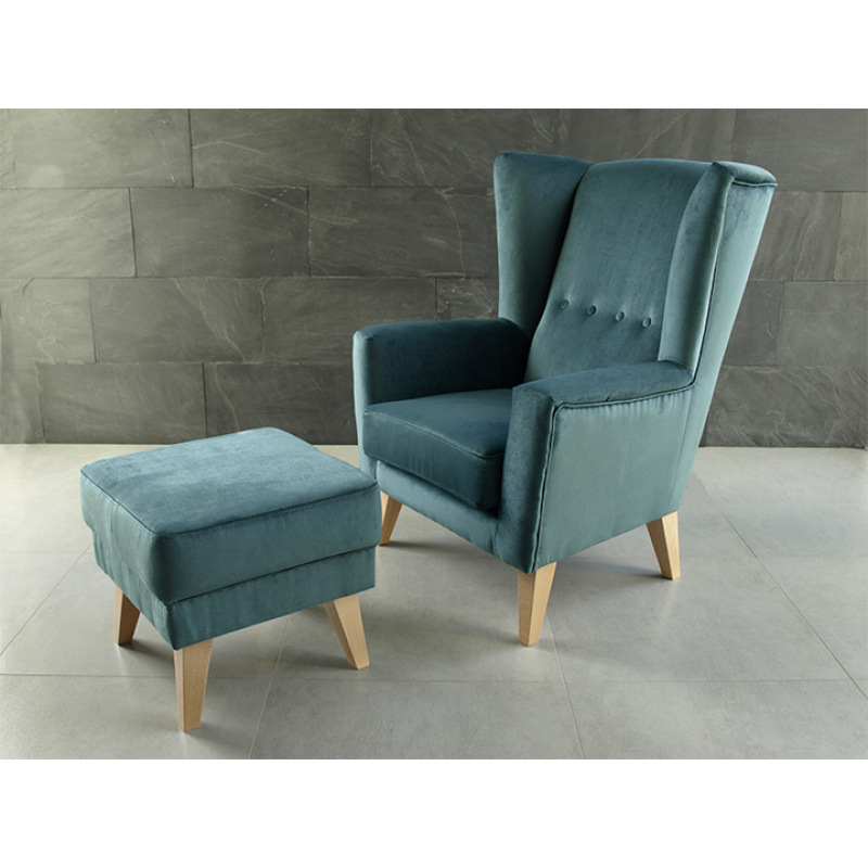 Kreslo-ušiak, mentolová/buk, RODEZA 13