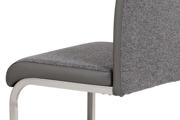 Jedálenská stolička HC-921 GREY2, látka sivá + koženka sivá / brúsený nerez