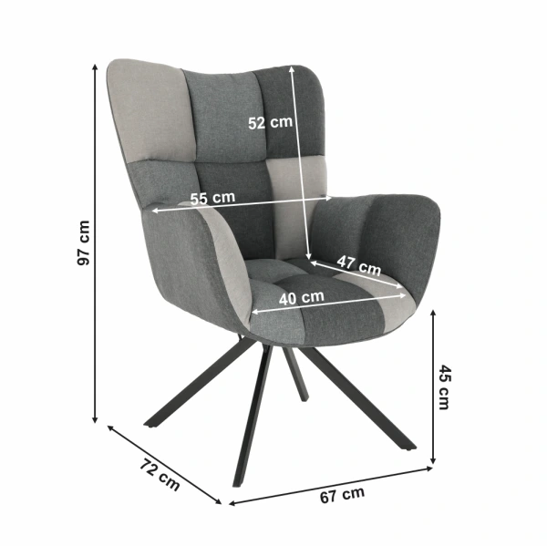 Dizajnové otočné kreslo, patchwork/čierna, KOMODO 13