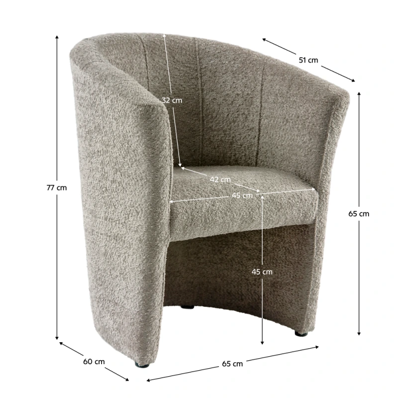 Klubové kreslo, sivobéžová Taupe látka Coral, CUBA 13