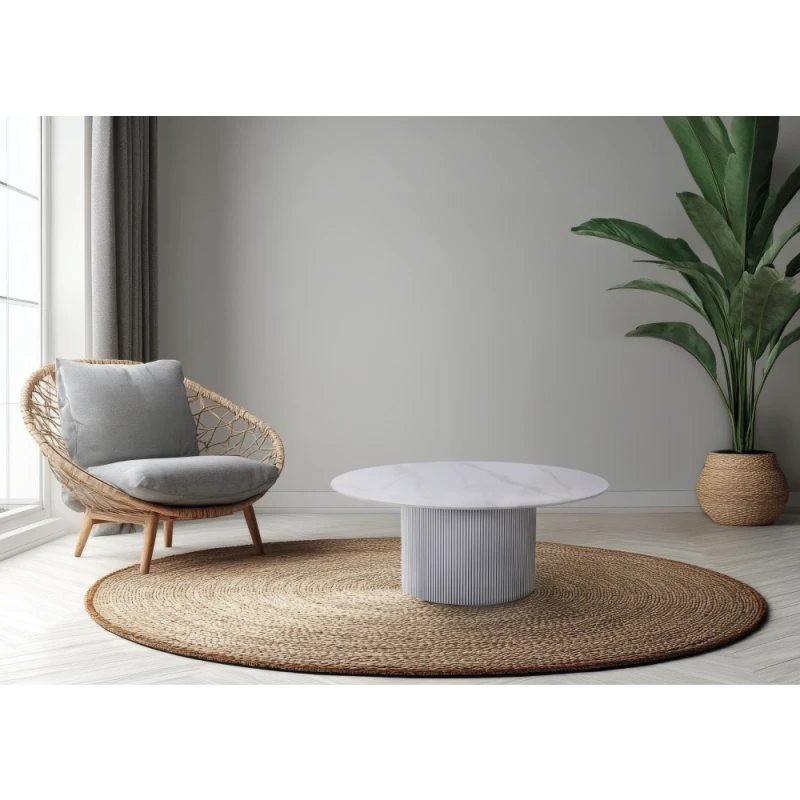 Konferenčný stolík, biely mramor/MDF, priemer 80 cm, MAHIR TYP 1 3