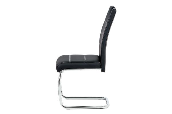 Jedálenská stoličky HC-481 BK, ekokoža čierna, biele prešitie/nohy kov, chróm