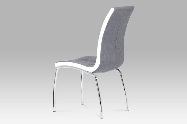 Autronic - jedálenská stolička, látka sivá / koženka biela, chróm - DCL-420 GREY2
