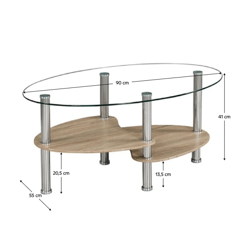 Konferenčný stolík, oceľ/číre sklo/dub sonoma, PANTY NEW 1