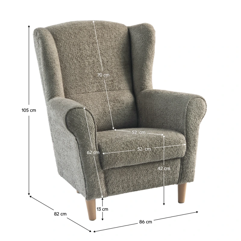 Kreslo ušiak, sivobéžová Taupe látka Coral, CHARLOT 10