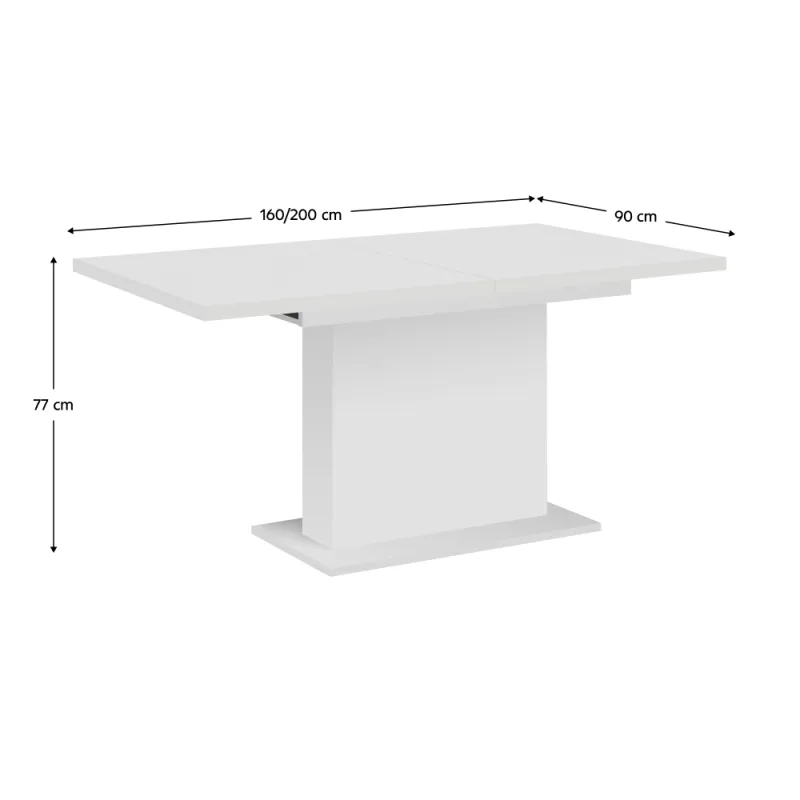 Jedálenský rozkladací stôl, biela, 160-200x90 cm, BOBA