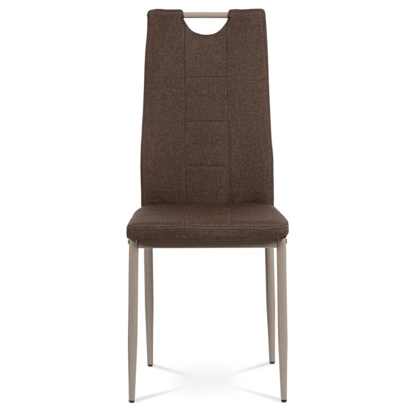 Jedálenská stolička DCL-393 BR2, hnedá látka, kov cappuccino lesk